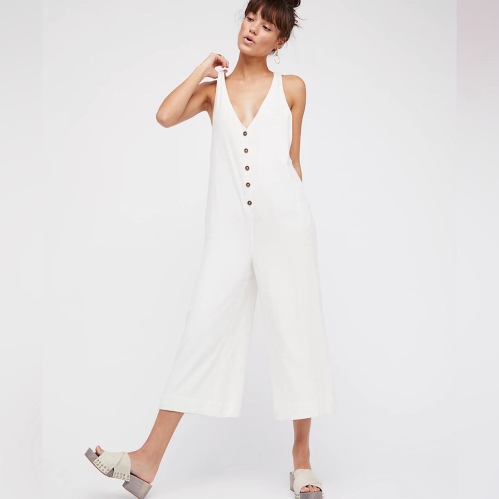 Free People white lined jumpsuit, size large